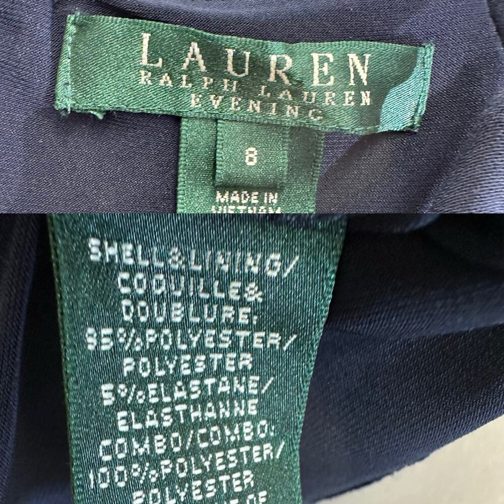 LRL Ralph Lauren Evening Navy Ruched Beaded‎ Sheath Dress Size 8 - Picture 5 of 14
